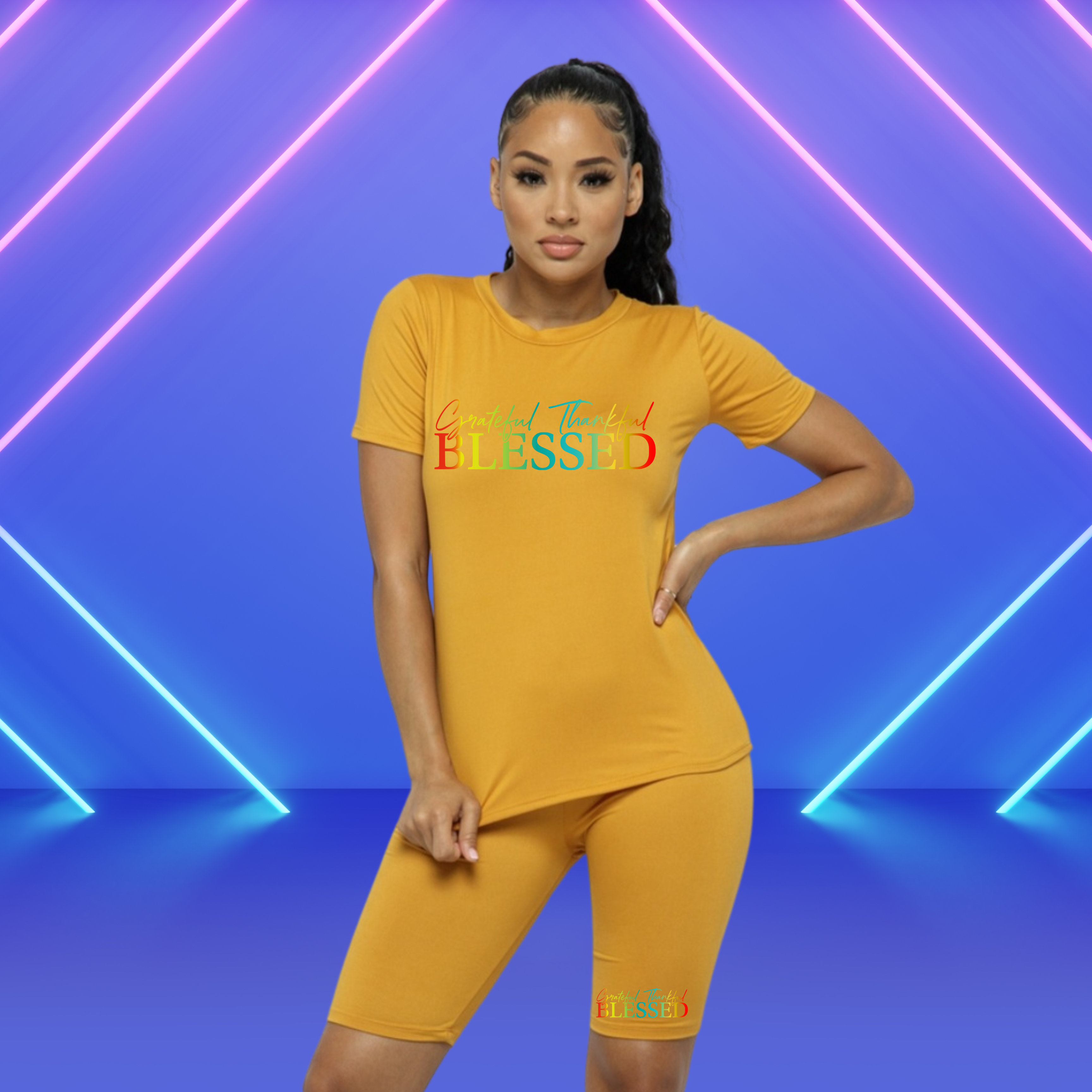 THANKFUL & BLESSED BIKER SHORTS SET