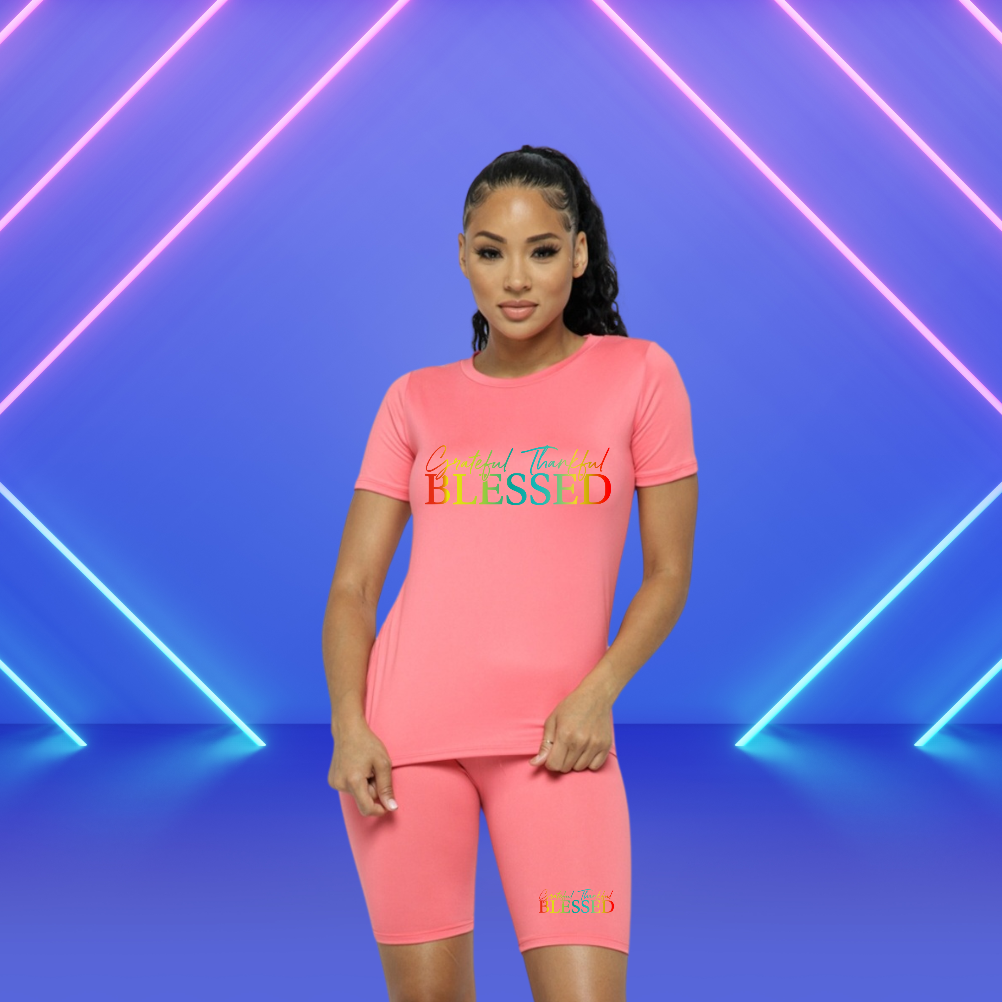 THANKFUL & BLESSED BIKER SHORTS SET