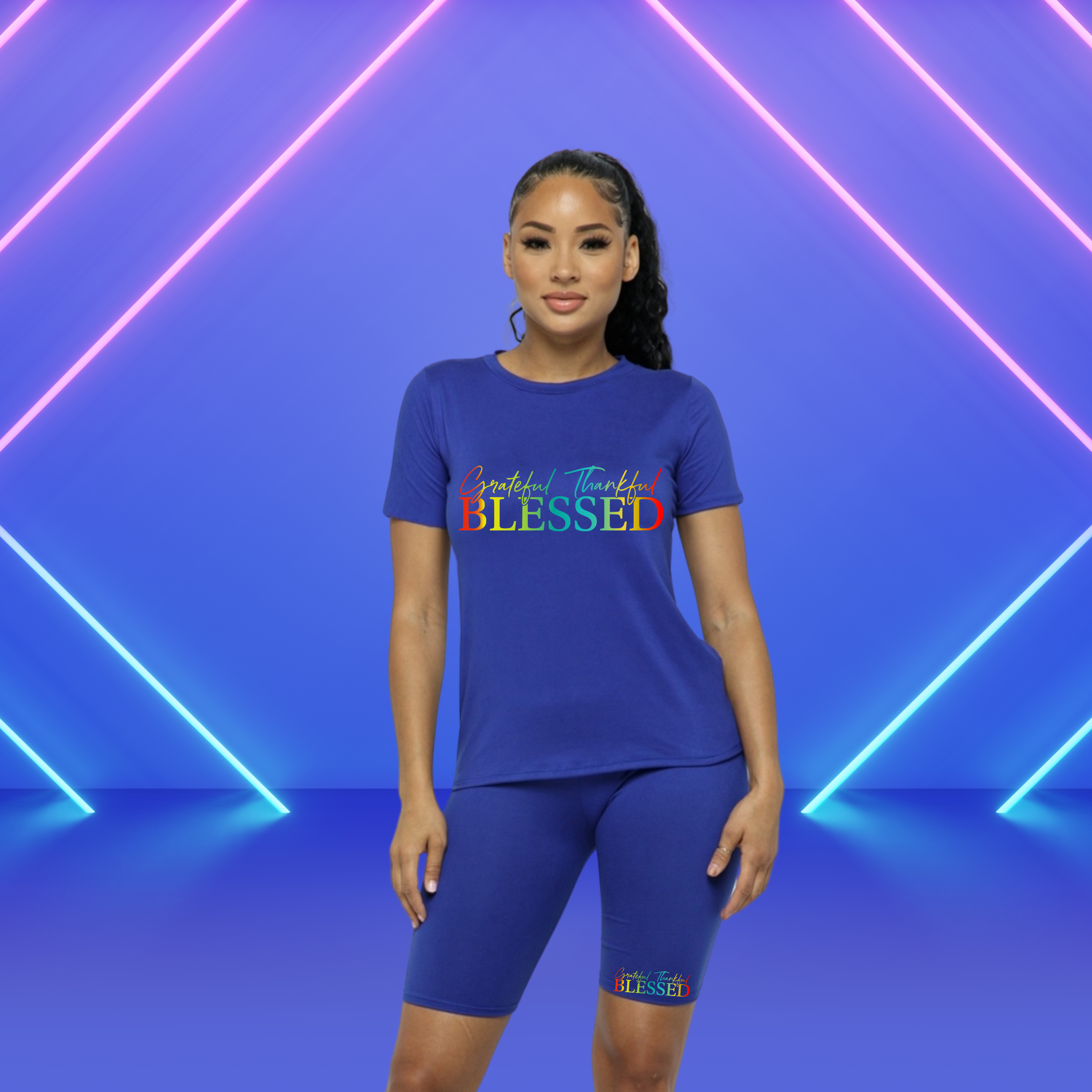THANKFUL & BLESSED BIKER SHORTS SET