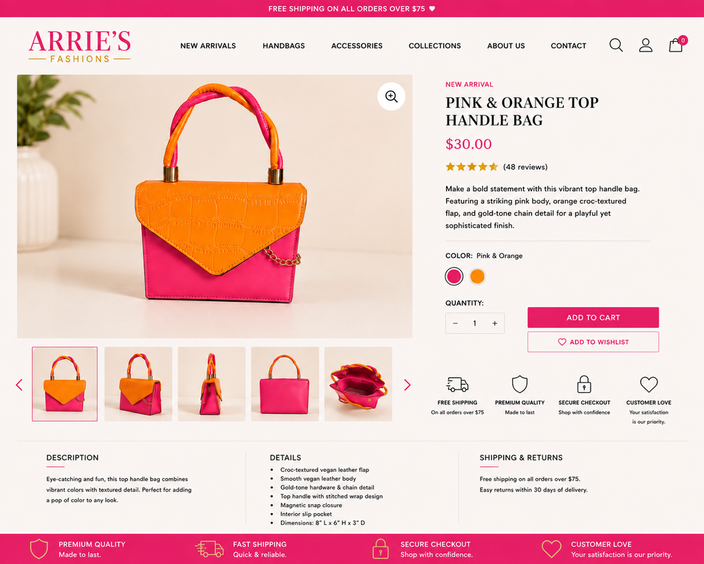 PINK-ORANGE TOP HANDLE BAG