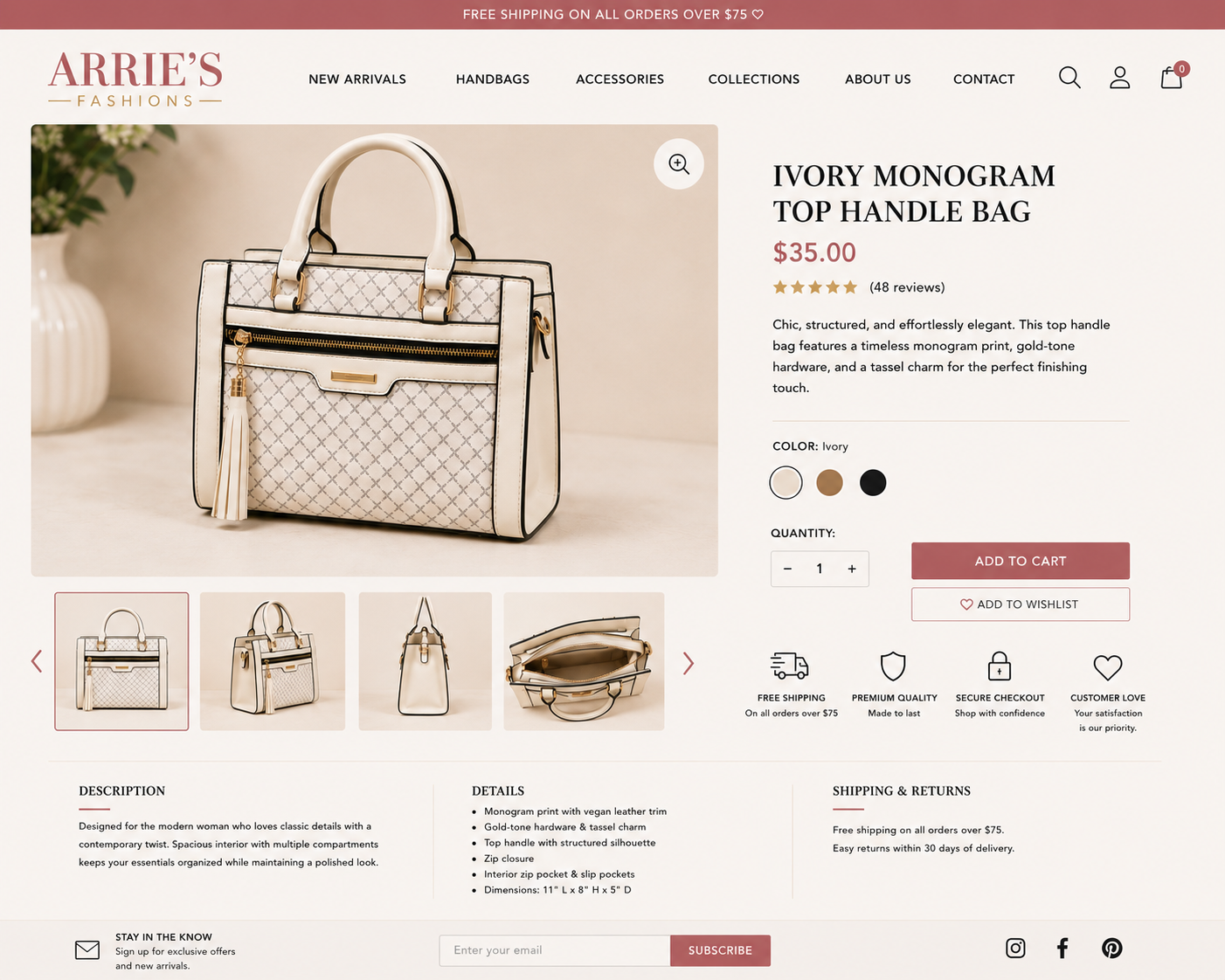 IVORY MONOGRAM TOP HANDLE BAG