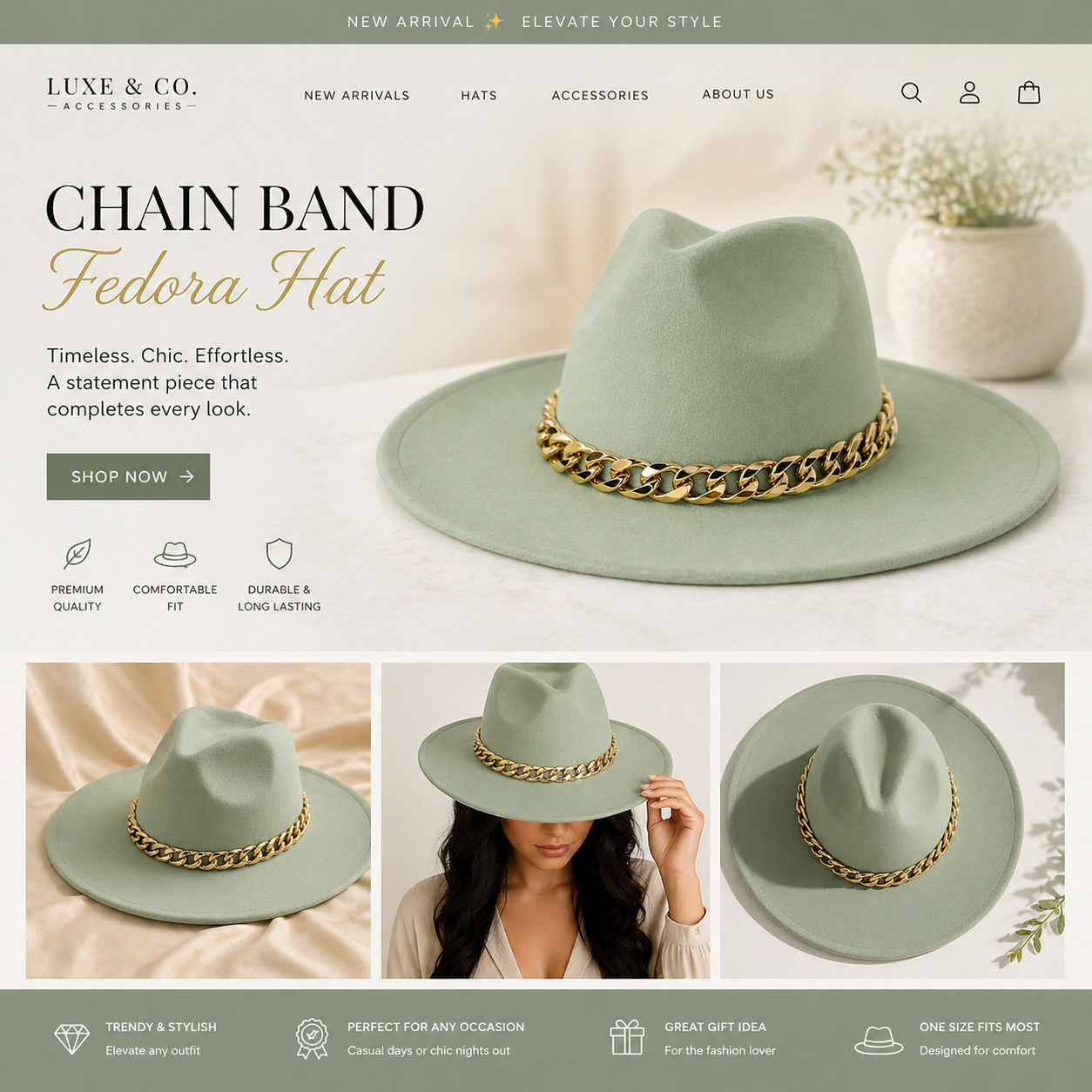 LUXE CHAIN FEDORA HAT