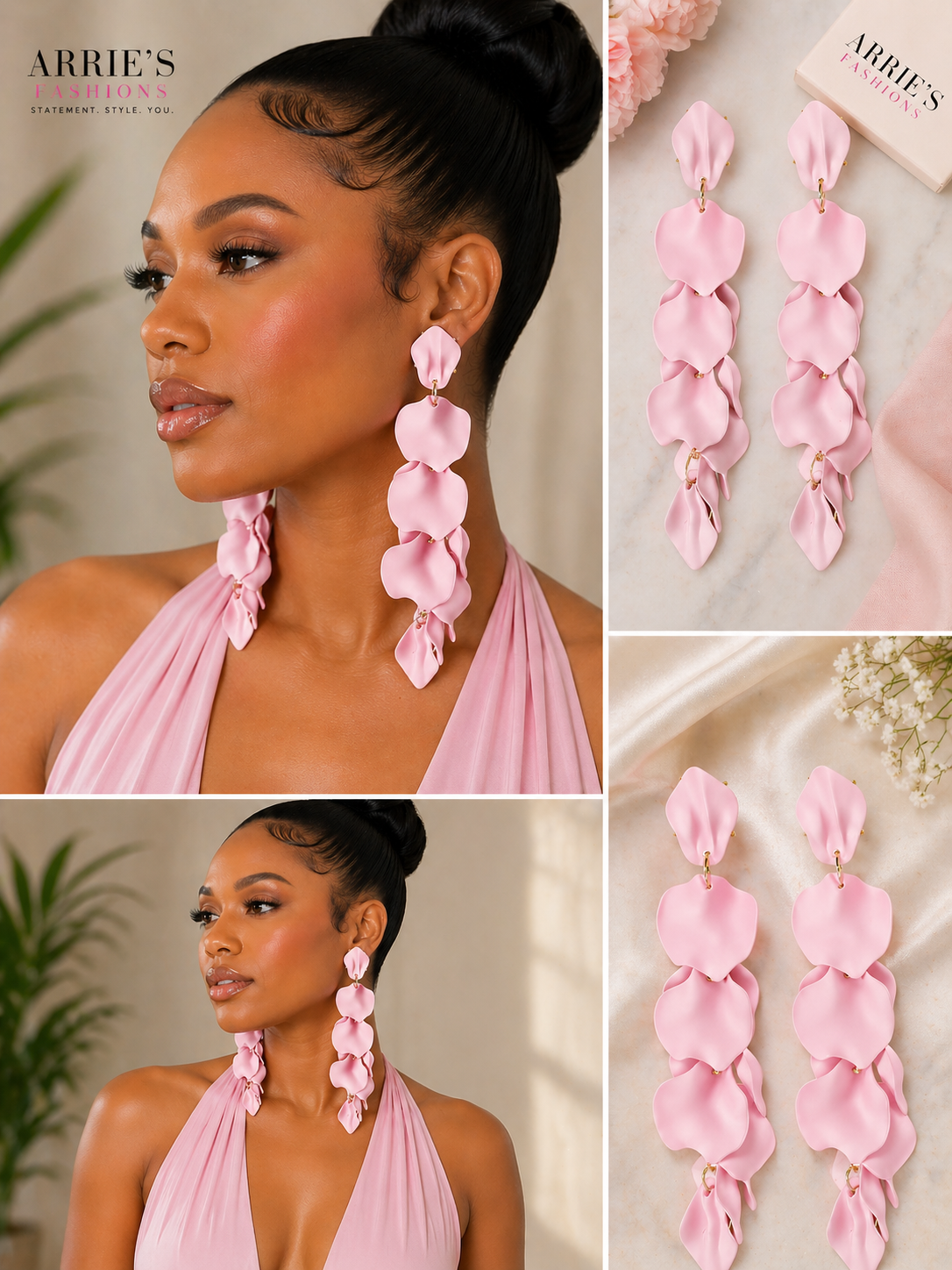 LONG ROSE PEDAL EARINGS