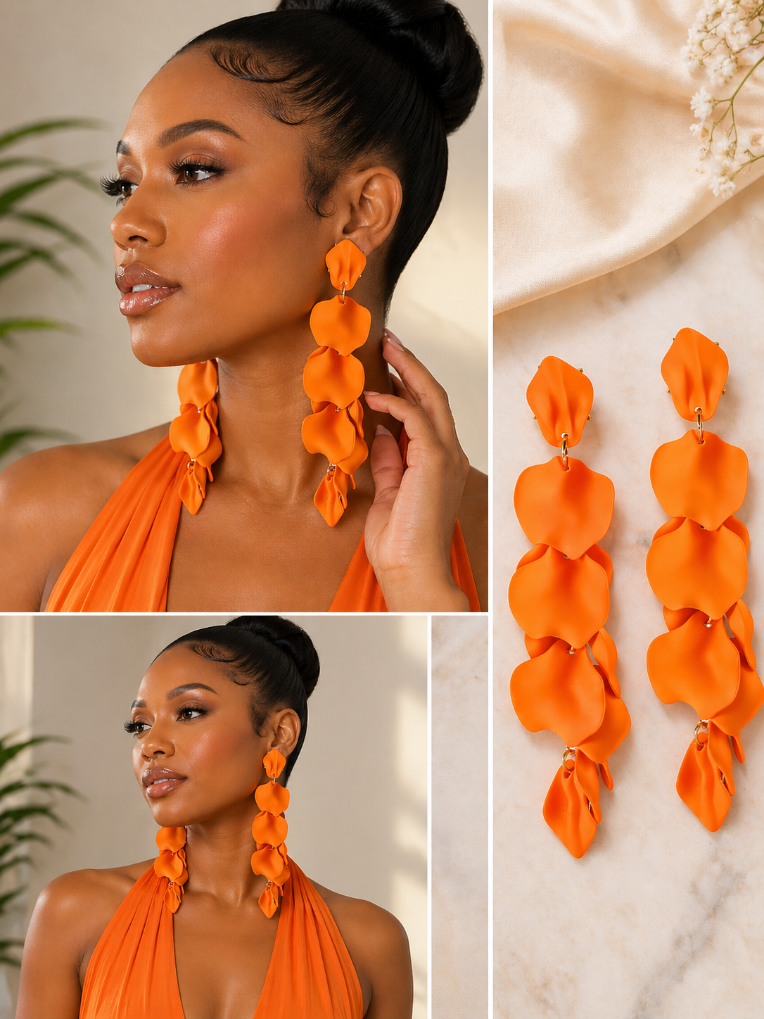 LONG ROSE PEDAL EARINGS