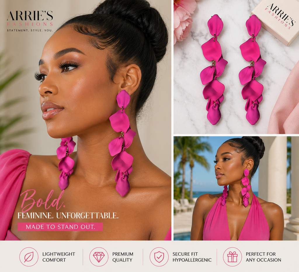 LONG ROSE PEDAL EARINGS