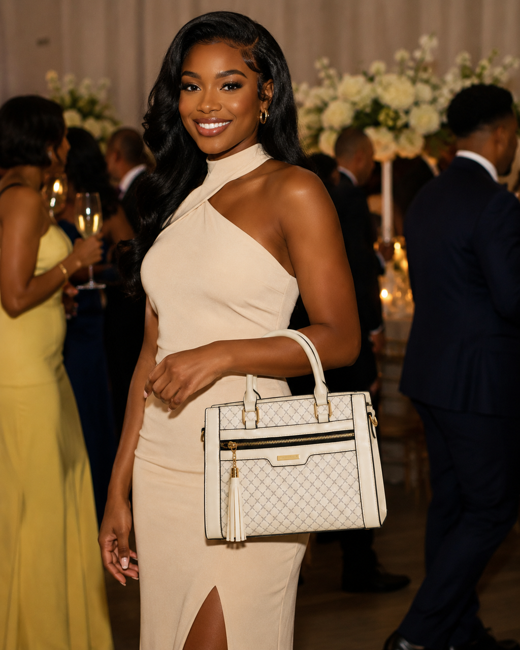 IVORY MONOGRAM TOP HANDLE BAG