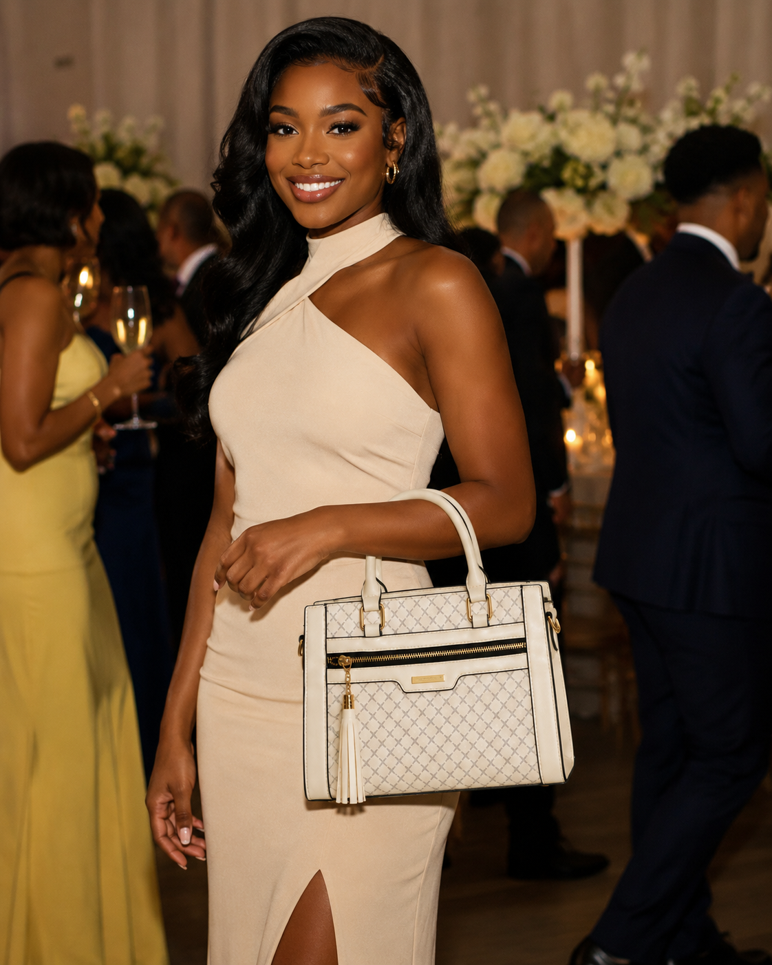 IVORY MONOGRAM TOP HANDLE BAG