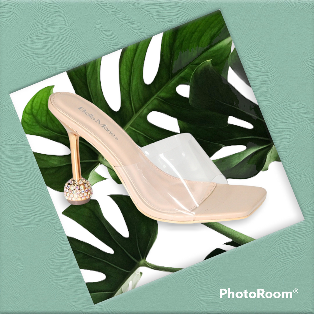 BELLA SANDALS: Clear sandals with rhinestone heels - arriesfashions